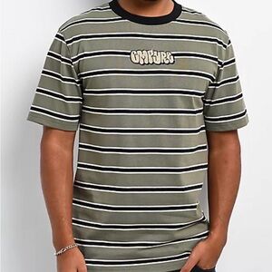 Empyre Burner Knit Olive Green & Black Stripe T Shirt Size Small Skater Y2K